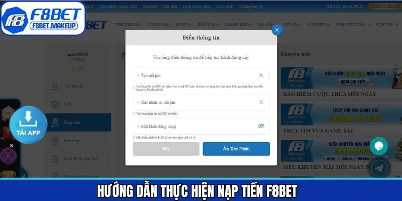 Tiến trình thực hiện giao dịch nạp nhanh chóng nên nắm