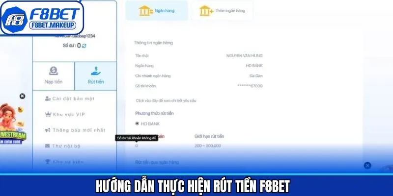 Hướng dẫn rút tiền F8BET từ A–Z với các bước đơn giản
