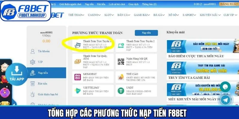 Những phương thức nạp tiền F8BET được ưa chuộng